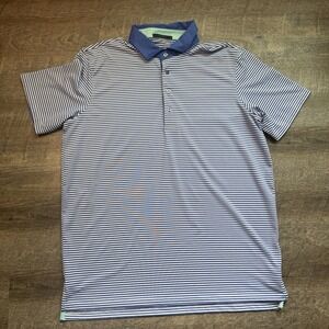 Greyson Polo Shirt Men Large Blue Striped Performance Stretch Golf